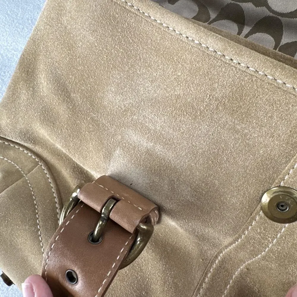 Coach Soho Suede Satchel Bag Womens Medium Beige Leather Top Handle 9674
